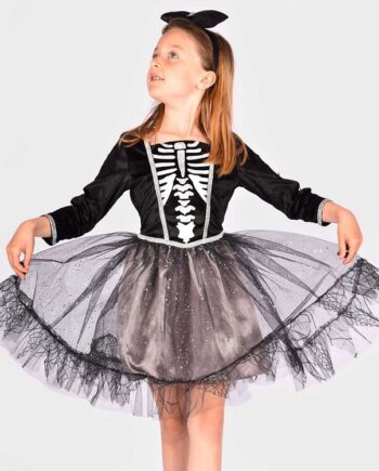 Sort Skeletkostume med Hårbånd til Halloween Festen